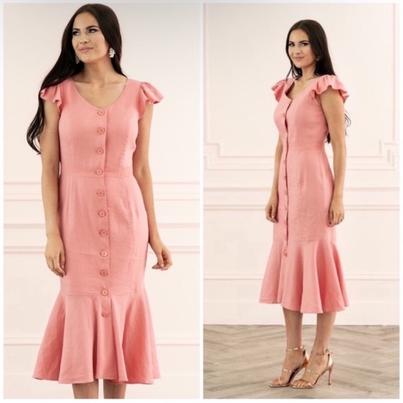 Rachel Parcell Dresses & Skirts - NWT Rachel Parcell Midi Dress Size XXL Pink Linen Blend Ruffled Button Down